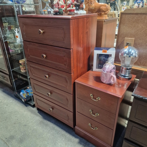 119 - 5 Drawer Chest & Bedside Cabinet