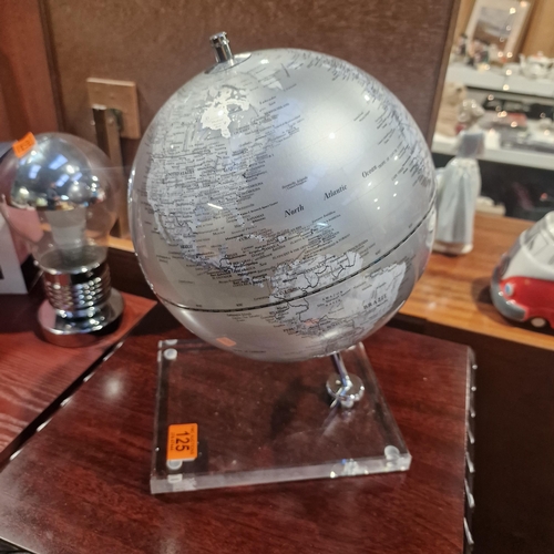 125 - Silver World Globe On Stand