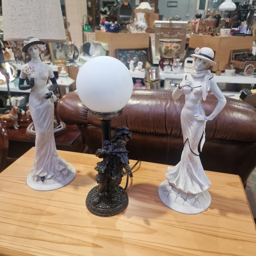 103 - Child Lamp & Pair Of Lady Figurines