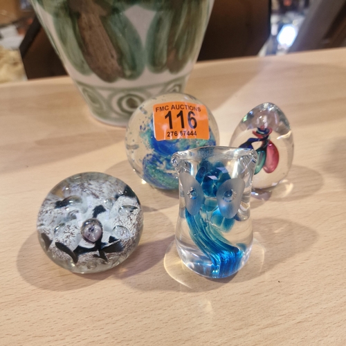 116 - 4 Glass Murano Style Paperweights