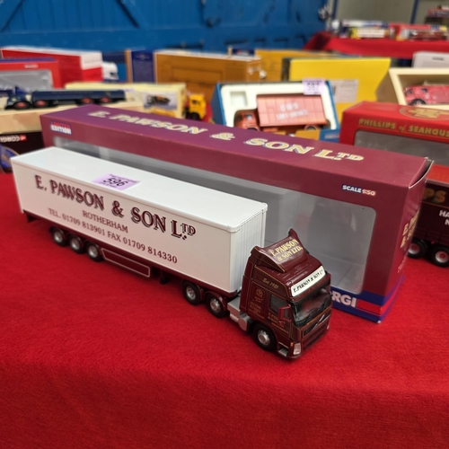 596 - Corgi E Pawson & Son Volvo FM Box Trailer 1:50