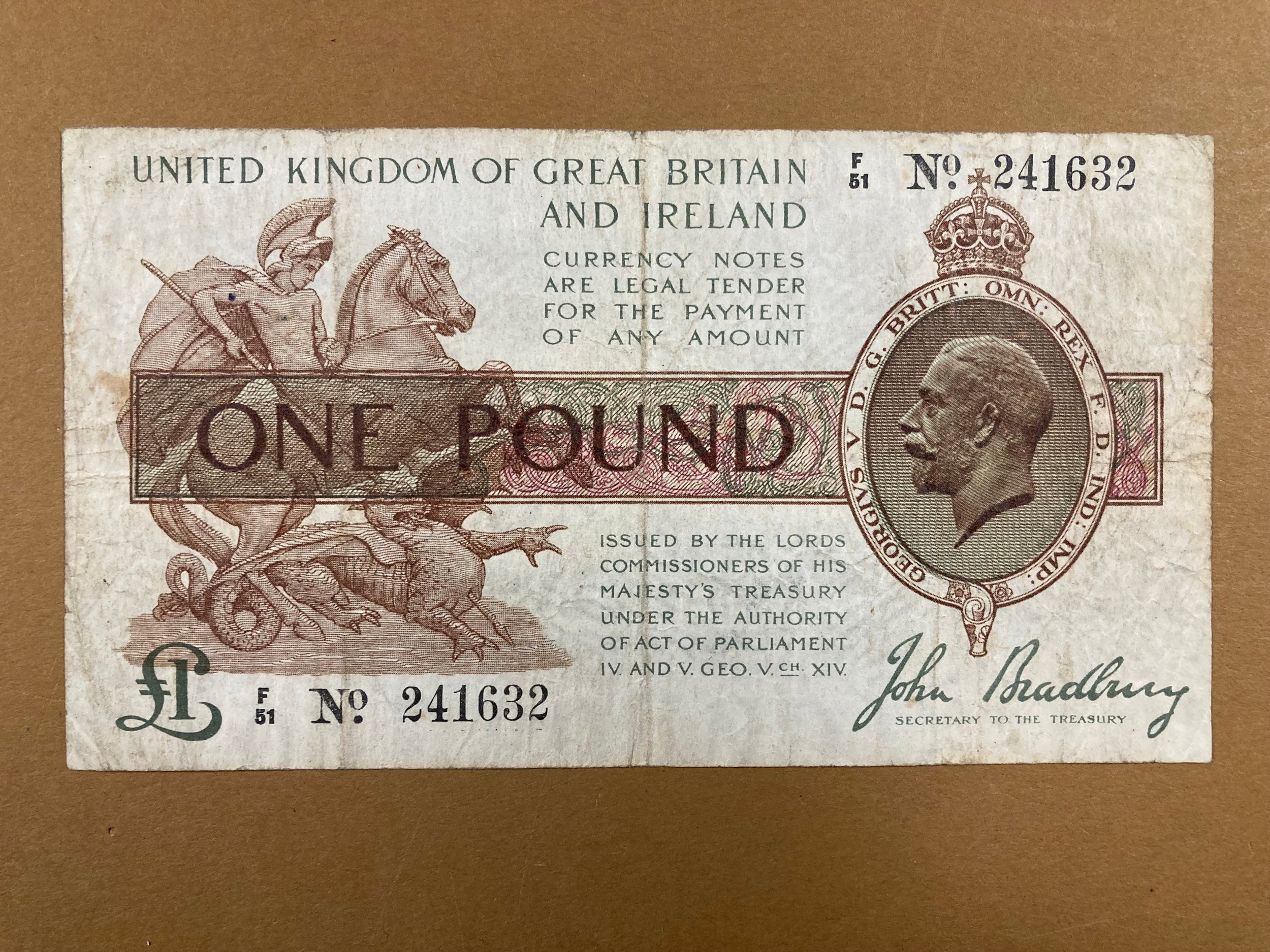 Banknotes: Single £1 One Pound Note - John Bradbury - F51 - No. 241632