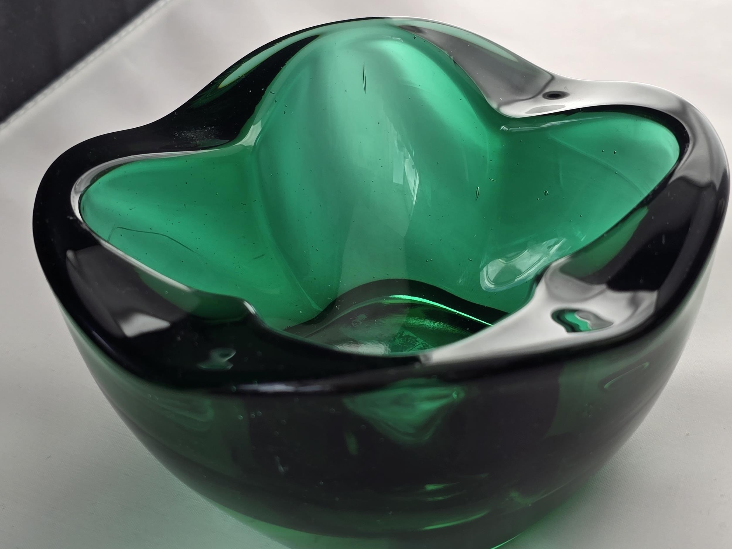 Attracive Translucent Green glass dish or ashtray. No makers mark ...