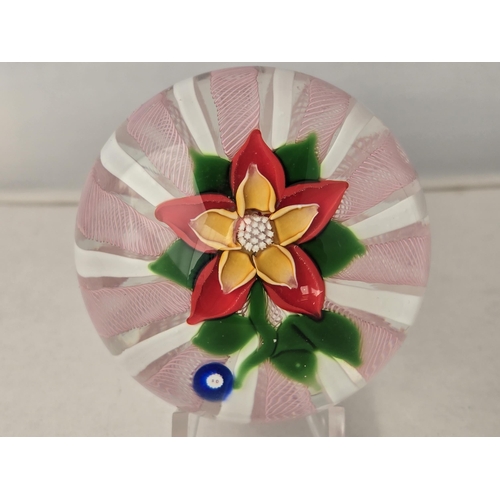 153 - Deacons Glass paperweight - Really well made 1:1 piece, pink twist and white latticinio cushion, on ... 