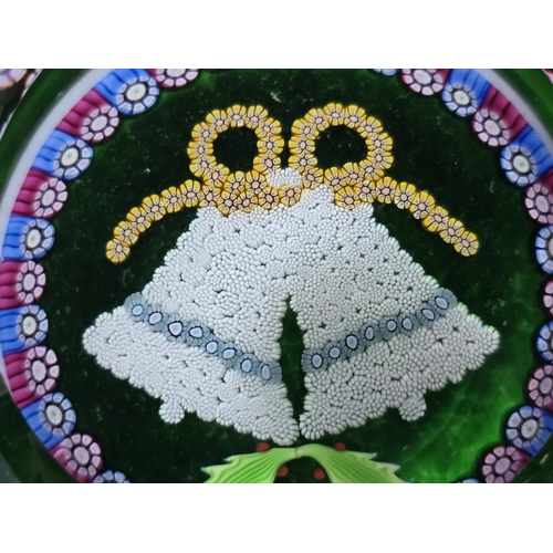 45 - Perthshire Paperweights 1994 Xmas weight. Two bells composed of many stardust canes , tied with a bo... 