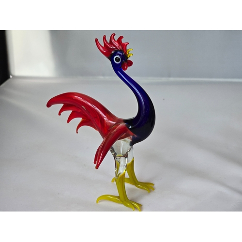 139 - Vintage Murano hand-made glass animals: Cockerel, Colourful - larger piece, approx 140mm high. Excel... 