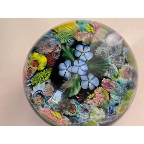 161 - Valentines Gift: Danny Salazar paperweight for Lundberg Studios. Bouquet of blue flowers float above... 