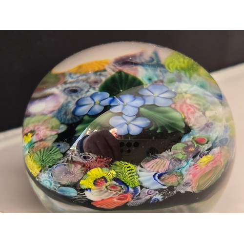 161 - Valentines Gift: Danny Salazar paperweight for Lundberg Studios. Bouquet of blue flowers float above... 