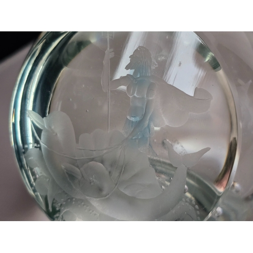 169 - Two large Caithness engraved paperweights. Mermaid and Neptune. Engraved by artist on front window. ... 