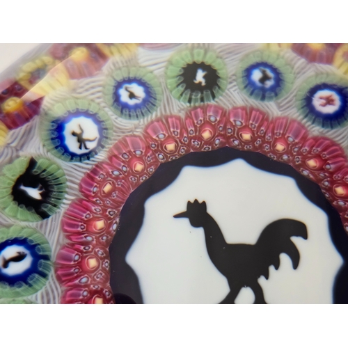 176 - Quality Baccarat paperweight - Rooster/Cockerel centre, plus further ring of 16 gridel canes. Excell... 