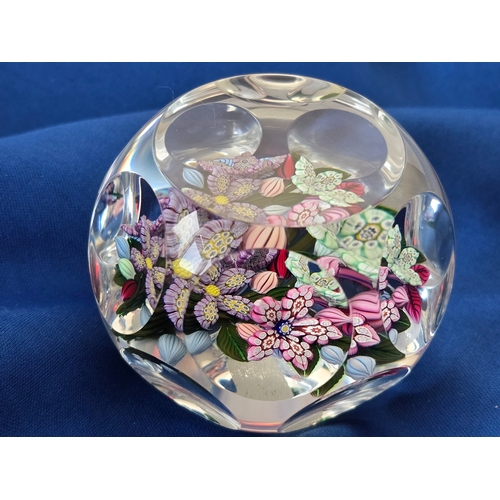 177 - Peter McDougall paperweight.1:1  Unusual Four flowers & buds made entirely from canes rather than la... 