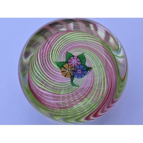 60 - Perthshire Paperweights - 1977A Miniature Nosegay - on fine pink & green spiral latticinio cushion..... 