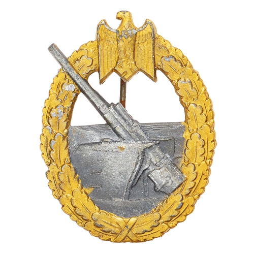 359 - German Third Reich WW2 Kriegsmarine Coastal Artillery War Badge by Friedrich Linden, Ludenscheid.  G... 