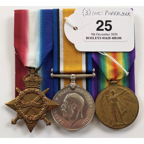 25 - WW1 5th Bn South Staffordshire Regiment Group of Three Medals.  Awarded to “895 PTE W.T. SUMMERS S. ... 