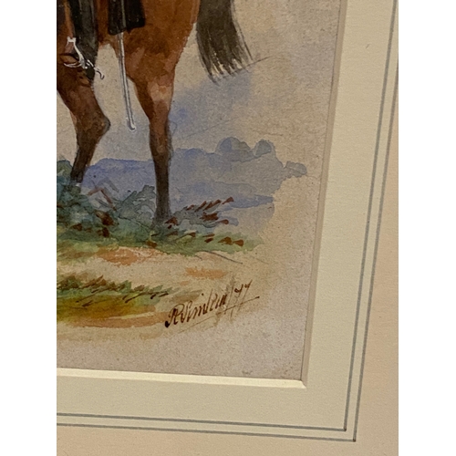 286 - Victorian Original Watercolour of a mounted Army Service Corps Officer in Review Order by Richard Si... 