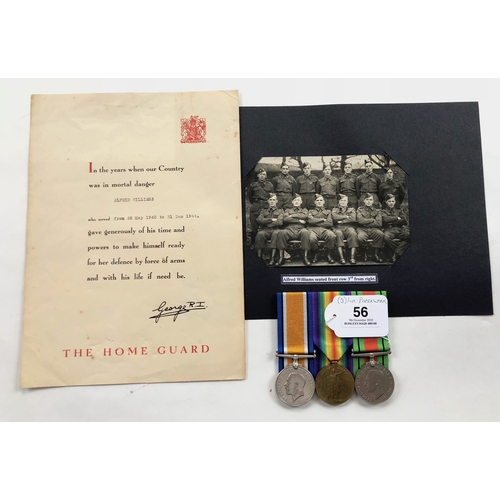 56 - WW1 Welsh Regiment / WW2 Monmouthshire Home Guard Officer’s Group of Three Medals & Ephemera.  This ... 