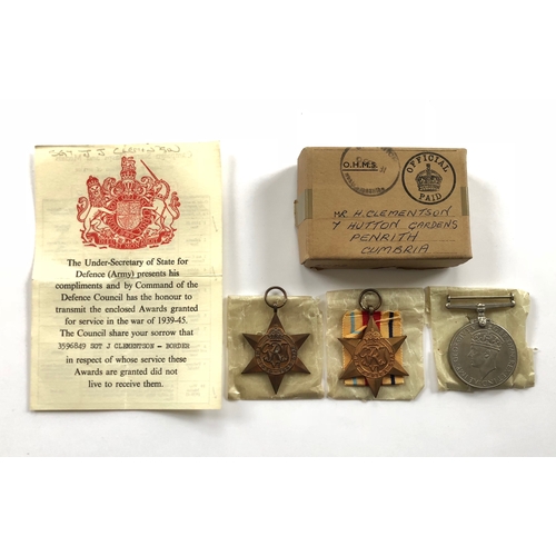 74 - WW2 4th Bn Border Regiment 1941 Casualty Medal Group.  Comprising: 1939/45 Star, Africa Star, War Me... 