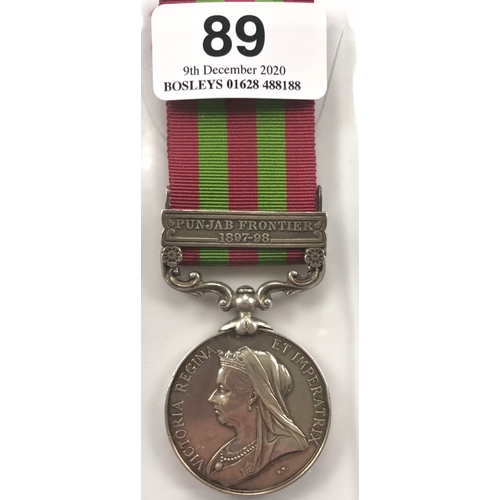 89 - 3rd Bn Rifle Brigade, India General Service Medal, clasp “Punjab Frontier 1897-98”.  Awarded to “279... 