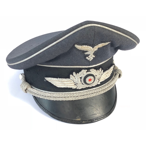 350 - German Third Reich Luftwaffe Officer’s peaked cap.  A fine example of fine grey woollen material. Th... 