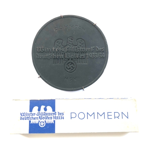 360 - German Third Reich. Iron plaque for Pommern Winter Help Relief 1933/34 and set of small plaques.  Go... 