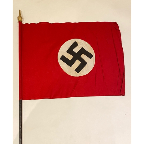 370 - WW2 German Third Reich NSDAP double sided flag & Pole.  A good example of red cotton bunting with ap... 