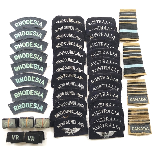 396 - WW2 RAF Cloth Insignia Badges.  Including: 8x Rhodesia nationality titles. ... 48x “VR” Other Ranks ... 