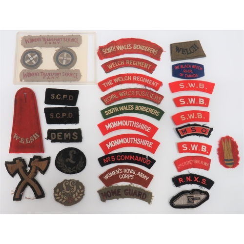 64 - Selection of Regimental Shoulder Titles embroidery including Royal Welch Fusiliers ... SWB ... South... 