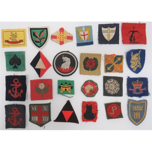 134 - Selection of Formation Badges including printed 25th Indian Div ... Printed 1st Div RA ... Printed 8... 