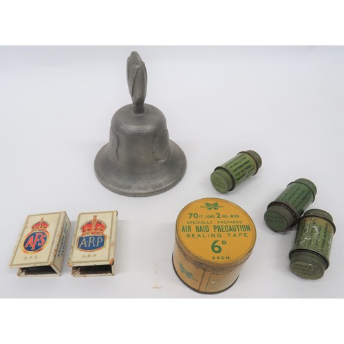 159 - Small Selection of Home Front Items consisting alloy RAF Benevolent Fund Victory bell ... Air Raid P... 