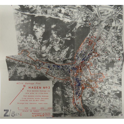 219 - Small Selection of RAF German Town Bombing Damage Plots printed aerial images of the towns showing t... 