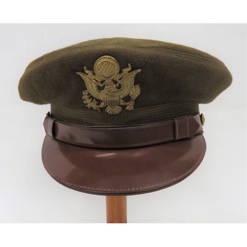 262 - WW2 American USAAF Officer's Cap brown felt crown and body. Lower woollen band. Brown polished leath... 