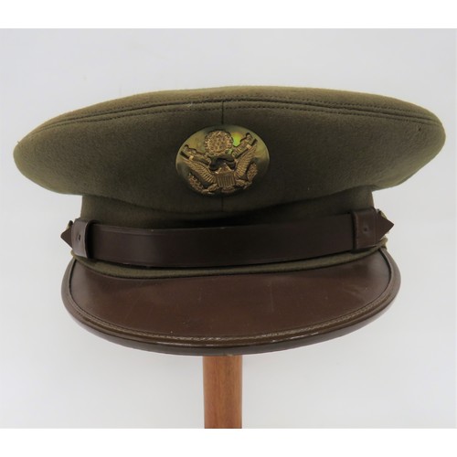 263 - WW2 American USAAF Warrant Officer's Cap brown felt crown and body. Brown, polished leather peak and... 