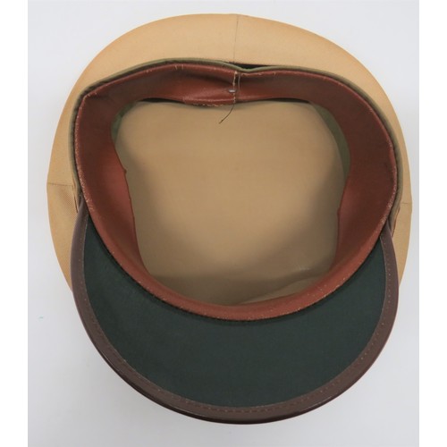 264 - WW2 American USAAF NCO's Summer Cap light, khaki tan, cotton crown and body. Brown, polished leather... 