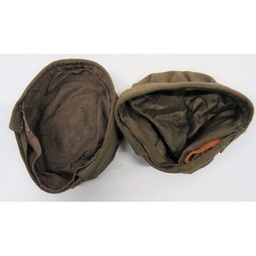 281 - Two Damaged WW2 ATS Caps consisting khaki wool, soft crown. Stitched band and fold down rear flap. P... 