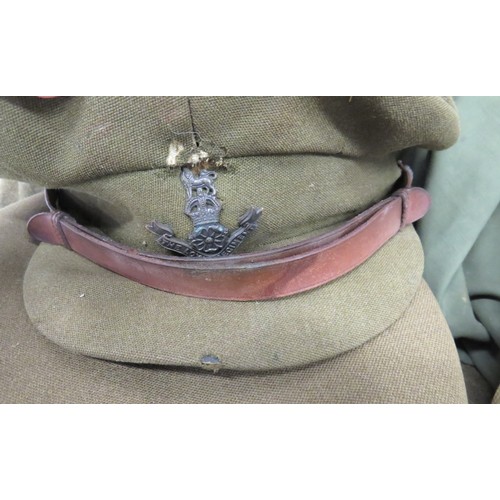 284 - Two Officer Service Dress Caps khaki crown, body and curtain. One fitted with bronzed, KC Loyal Regi... 