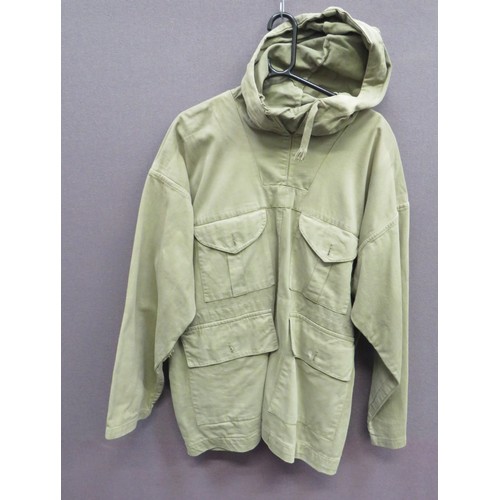 302 - WW2 British Green Windproof Oversmock green, heavy cotton, pull over oversmock. Pull up hood with co... 