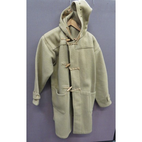 311 - WW2 Royal Navy Duffle Coat light fawn, woollen, single breasted coat with pull up hood. The front se... 