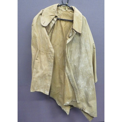 312 - WW2 Other Ranks Rain Cape light khaki, rubberised canvas cape. Large, fold over collar. Front secure... 