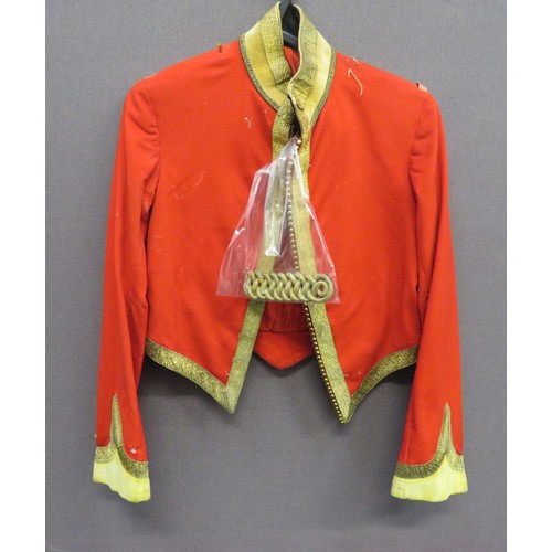 317 - 3rd Dragoon Guards Officer's Mess Jacket short scarlet jacket. High yellow velvet collar with gilt b... 