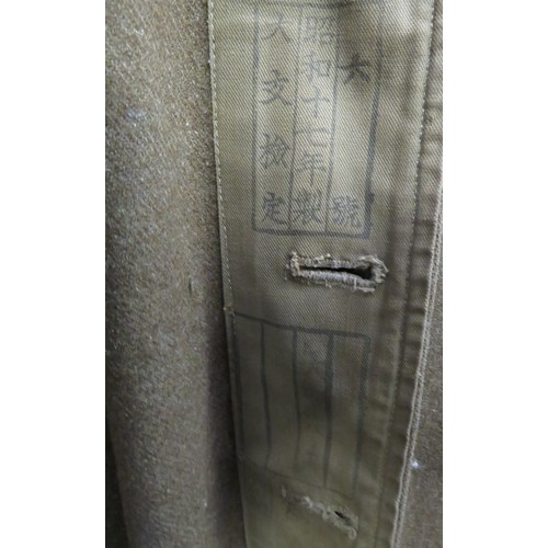 330 - WW2 Japanese Type 98 (1938) Overcoat dark green woollen, long, single breasted, closed fold over col... 