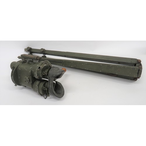 346 - WW2 Ross Binocular Gunsight and Tripod large, green painted, alloy binoculars. The right side mounte... 