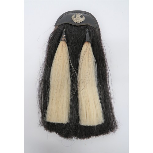 353 - Cameron Highlanders Sporran black horsehair sporran with two white horsehair tassels, both with blac... 