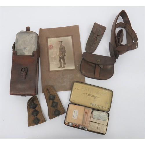 364 - WW1 Period Private Purchase First Aid Kit rectangular, black tin with a red cross to the lid. Interi... 