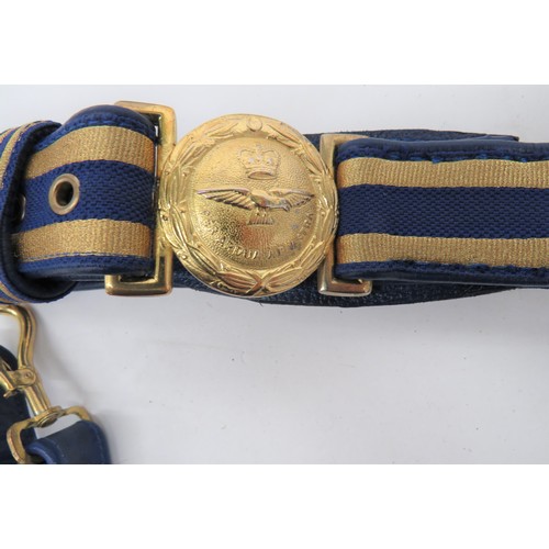 387 - Two Current Royal Air Force Officer's Dress Sword Belts blue and gilt braid faced, leatherette belt.... 