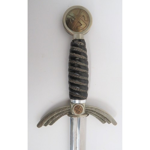 397 - German Third Reich Luftwaffe Officer's Sword clean example. 26 3/4 inch, double edged blade. Short c... 