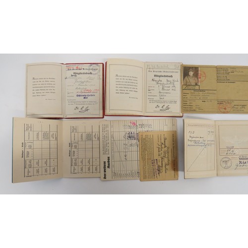 399 - Selection of German Passes including Arbeitsbuch to a Marineoberkommando ... NSKK Ausweis, complete ... 