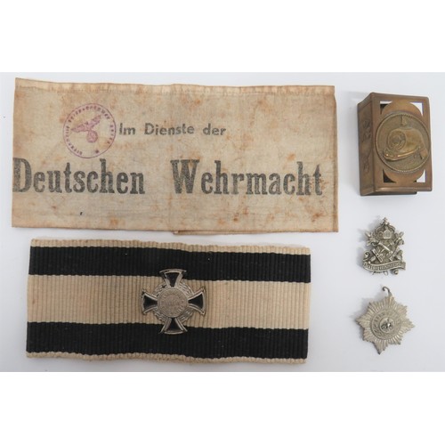 402 - Small Selection of German Items consisting printed armband Deutschen Wehrmacht ... Black and white O... 