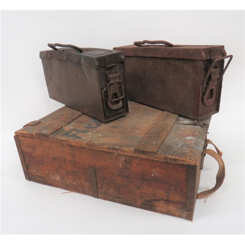 403 - Three Various German Ammunition Boxes consisting 19 x14 x 6 inch wooden box with leather hinges and ... 