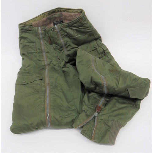 418 - Pair of USAAF Type A-11-A Flying Trousers green cotton trousers. Full leg zips. Various leg pockets.... 