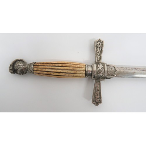 452 - Late 19th Century American Society Sword 27 1/2 inch, double edged, plain blade. Plated steel crossg... 